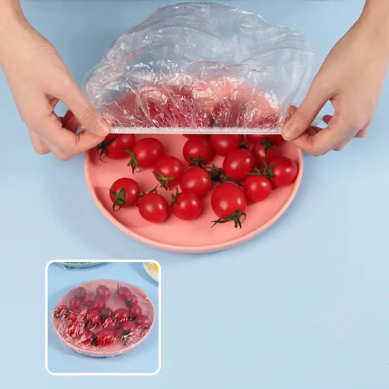 Bolsa de plástico desechable de grado alimenticio, cuenco elástico para la boca, refrigerador de alimentos, cubierta de envoltura de plástico