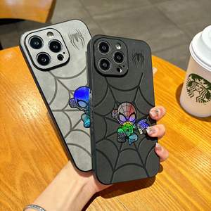 Housse de téléphone portable en cuir artificiel de peau d'agneau laser premium pour Apple 16promax Nouveau pour Apple 15 Sense Butterfly Spider-Man - Product Image 6