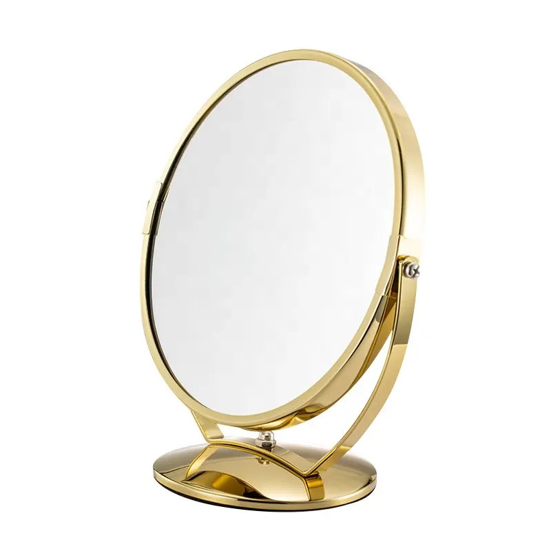 Di lusso Decorativo In Marmo di Base di Rosa Tavolo Oro Top Cosmetico Rotondo Specchio Per Il Trucco