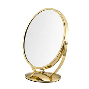 Espejo redondo para maquillaje, Base de mármol decorativo de lujo, oro rosa
