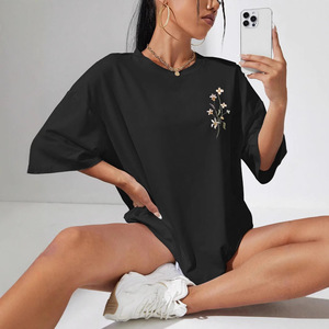 Camisetas cómodas de algodón con estampado de racimos de flores hermosas para mujer, camisetas informales transpirables suaves de manga corta, ropa de calle holgada - Product Image 3