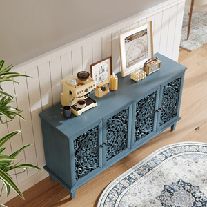 Antique Buffet Cabinet 60 In Solid Wood Legs Brass Handles Adjustable <b>Shelves</b> TV Stand - Product Image 3