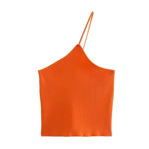 Top cropped camisola curto vintage feminino, blusa camisola cropped alça única alça ombro costas abertas sensual roupas para mulher, verão 2022