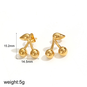 Orecchini geometrici in acciaio inox 18k di moda oro 18k Design di nicchia orecchini con ciliegie e animali per regali di festa da <span class=keywords><strong>donna</strong></span> - Product Image 5