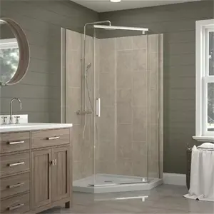 Oumeiga 42 dans. W X 74 po. Cabine de douche d'angle semi-sans cadre H Neo Angle Pivot en argent