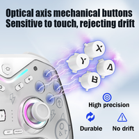 Manette de jeu sans fil RGB transparente, six axes gyroscopiques, bouton programmable, double vibration pour Switch, PC, Android, iOS