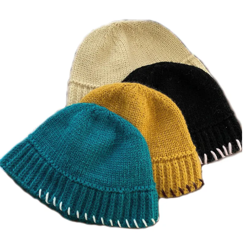 OEM高品質ニットバケットビーニー帽子カスタムレディース男性冬ニットかぎ針編みバケット帽子