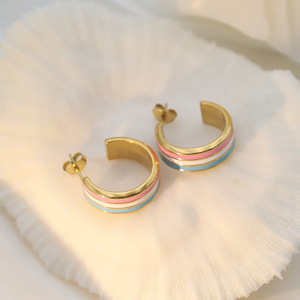 Cuff Earrings Gold Colorful Stripe Geometric Design Fashion Jewelry for Women - Product Image 2