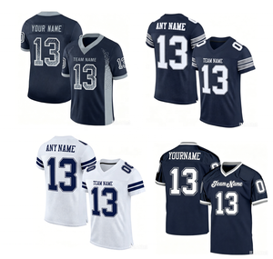 Maillots de football américains personnalisés avec nom brodé – Vente en gros pour 32 équipes – Maillots bleus pour jeunes joueurs - Product Image 1