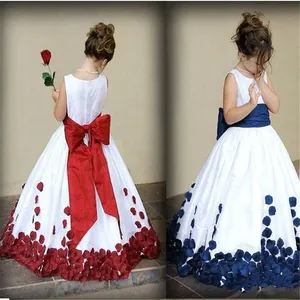 Vestido de niña de flores de satén blanco con apliques azul oscuro con desfile de Fiesta infantil boda <span class=keywords><strong>Primera</strong></span> <span class=keywords><strong>Comunión</strong></span> - Product Image 2