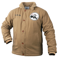 USN Vintage Wintermantel 100% Baumwolle Dick Herren Sherpa-Gefütterte Fleece-Deckjacke Stehkragen Reißverschluss Marine N1 Unifarben Gefärbter Cord