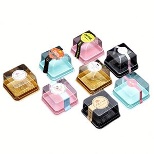 Boîte d'emballage carrée jetable pour desserts, pains et gâteaux de lune avec couvercles transparents en plastique – Vente en gros - Product Image 3