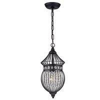 Fer Noir Globe Cristal Pendentif Lumière Rétro Pendentif Éclairage Foyer Lustre Lumière Design Lustre Américain pour Chambre