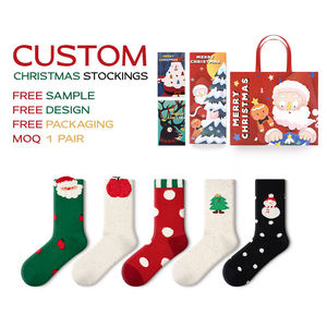 Calcetines Navideños Personalizados para Mujer, Calcetines Divertidos con Diseño de Santa Claus, Paquetes Múltiples con Logotipo en la Parte Inferior, Medias Personalizadas para las Fiestas - Product Image 1