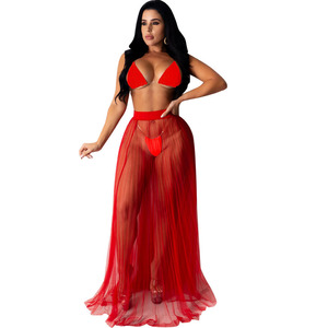 Costume da Bagno Tre Pezzi Sexy <span class=keywords><strong>Mini</strong></span> Bikini <span class=keywords><strong>Trasparente</strong></span> e Abito da Spiaggia - Product Image 4
