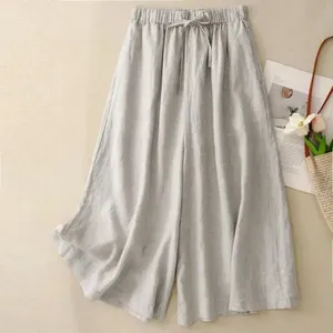 <span class=keywords><strong>Pantalones</strong></span> Anchos de <span class=keywords><strong>Lino</strong></span> y Algodón para <span class=keywords><strong>Mujer</strong></span>, Estilo Vintage, Color Sólido, Casuales, Holgados, Rectos, Elegantes - Product Image 3