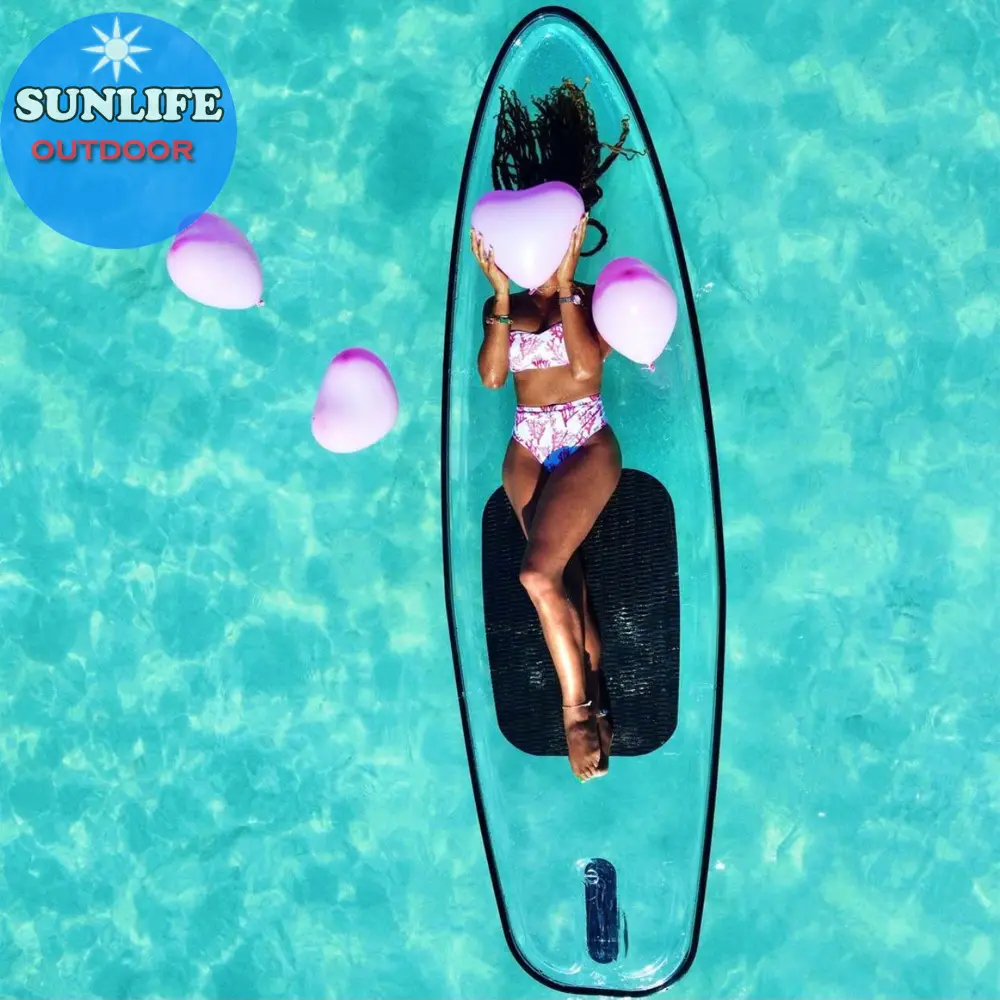 Hottest selling clear stand up paddle board transparent sup hard with foot leash crystal drop stitch kayak