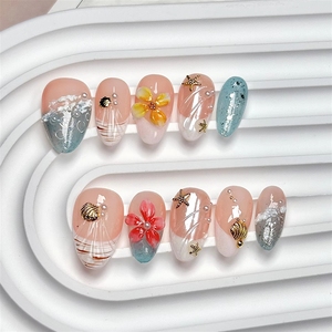 <span class=keywords><strong>Uñas</strong></span> Acrílicas 3D de Playa de <span class=keywords><strong>Verano</strong></span>, <span class=keywords><strong>Uñas</strong></span> Postizas de Alta Calidad 100% Hechas a Mano, <span class=keywords><strong>Uñas</strong></span> <span class=keywords><strong>Cortas</strong></span> en Forma de Almendra, 10 Piezas, <span class=keywords><strong>Uñas</strong></span> Postizas Reutilizables Brillantes - Product Image 1