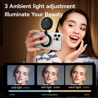 Tripod Mini Ring Light Magnetik dengan 4 Penyangga Ponsel, Suhu Warna Dapat Diatur, Desain Lipat, Plastik, untuk Siaran Langsung