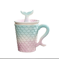 Accueil tasse à café traçage or beauté coupe en queue de poisson couple cadeau tasse perle glaçure sirène tasse en céramique avec couvercle en relief écaille de poisson