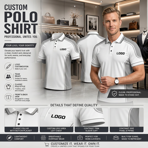 <b>White</b> Gray Patchwork Short Sleeve <b>Polo</b> Shirt <b>Men</b> Quick Dry Sporty Design Custom Logo Front Print Knitted Polyester Bangladesh - Product Image 2