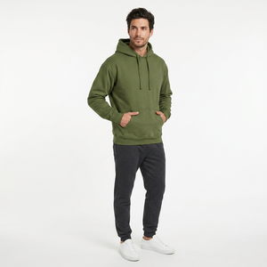 Sweat-shirt à capuche en jersey de coton vert olive pour homme, coupe classique, avec poche, style streetwear, tricot d'hiver 350g - Product Image 1