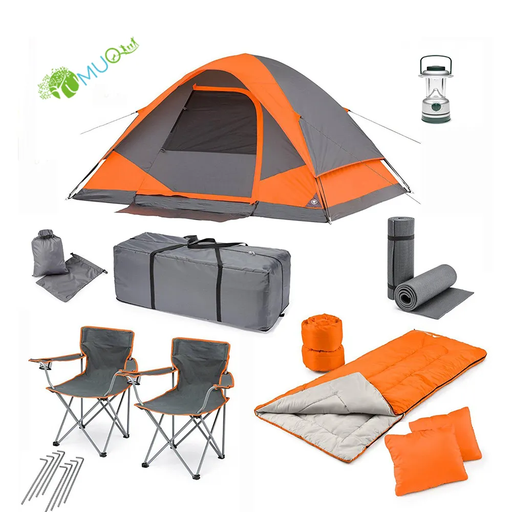 YumuQ 13 Pack Camping Tent Set, 3-4 Person Waterproof Camping Combo Set with Sleeping Bag, Chair, Mat, Stuff Sack for Family