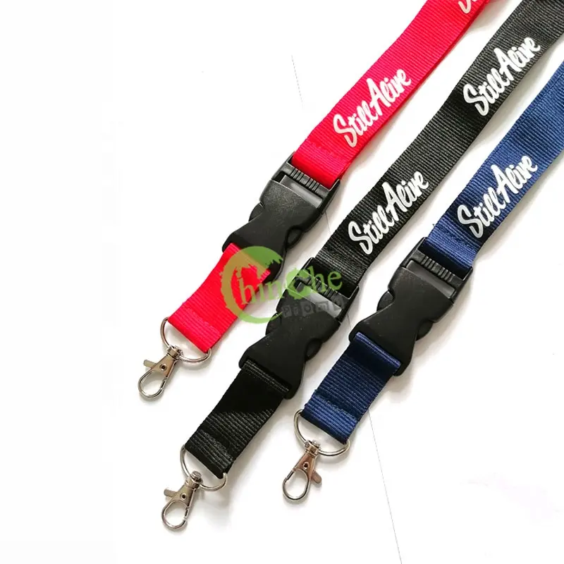 Custom neck strap polyester Silk screen print lanyard with detachable plastic buckle for id card badge