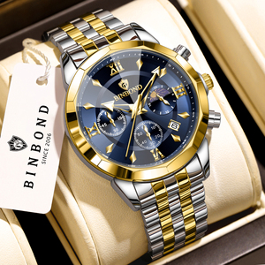 Montre BINBOND authentique pour homme en acier inoxydable, montre décontractée multifonctionnelle de luxe, étanche, style professionnel, montre-bracelet - Product Image 1