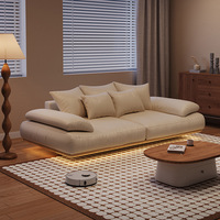 Canapé modulaire sectionnel moderne de style japonais en bois massif, cuir véritable, rembourrage en éponge douce et légère de couleur crème naturelle, ensemble pour salon