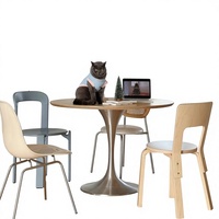 Table à manger nordique rétro en bois, plateau rond vintage en bois massif, design tulipe en acier inoxydable, 8 places, démontable