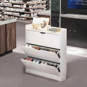 Meuble à chaussures moderne pour 50 paires, armoire murale 3 niveaux en bois blanc laqué brillant – Organisateur de placard, mobilier de maison - Product Image 3