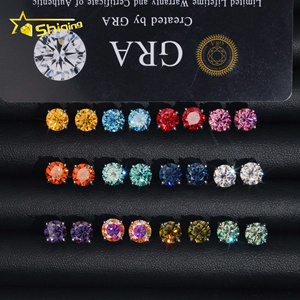 RTS Brincos de Moissanite Colorida Redonda de 6,5 mm Joias Finas Banhadas a Ouro Prata Esterlina <span class=keywords><strong>925</strong></span> Brincos de Pino de Moissanite VVS - Product Image 1