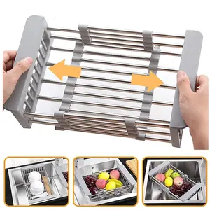 Manufacture Adjustable Dish Drainer over Sink Stainless Steel Expandable Dish Drying Rack in Sink