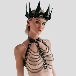 Sexy Vrouw Body Bondage Borst Kuisheidskooi Lederen Ketting Harnas Beha Voor Nachtclub Sexy Party Sm Slave Game Wear