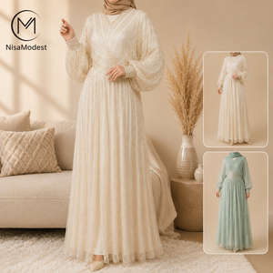 Vestido Abaya Maxi de Chifón con Cintura <span class=keywords><strong>Imperio</strong></span> y Manga Larga para Mujer Musulmana, Vestido de Dama de Honor Modesto, Plisado, Formal, de Noche, Venta al por Mayor - Product Image 1