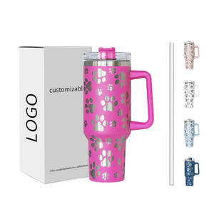 Insulated Water <b>Bottle</b> 40oz Stainless Steel Laser Cat Paw Design Travel Tumbler With Handle Customizable Logo - Product Image 1