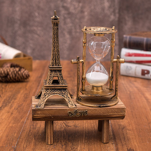 Ornements Style Européen Rétro Sablier en Bois Écologique Tour de Fer Décorations Maison Grande Roue Cadeau Anniversaire pour Étudiants Couples - Product Image 2