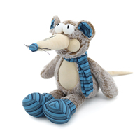 Jouet en peluche souris à long nez mignon, animal en peluche, écharpe rayée bleue, polyester doux, cadeau d'anniversaire, décoration de la maison