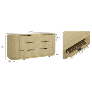 Modern 6-Drawer Solid Wood <b>Vanity</b> <b>Table</b> with MDF Panels-Curved Design Bedroom Storage-Guangdong Origin - Product Image 3