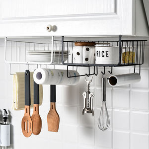 Metal Kitchen Cabinet Under Rack Shelf <b>Hanging</b> Basket <b>Wall</b> Mounted <b>Storage</b> Organizer For Utensils And Supplies - Product Image 1