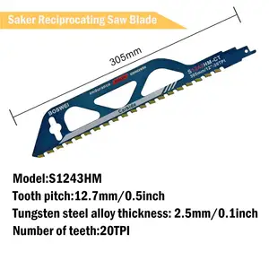 BOSWEI 12 Inch 20TPI Reciprocating Saw Blade Demolition Masonry Hard Alloy Saw Blades Sawzall Pruning Blades Suitable For Cut