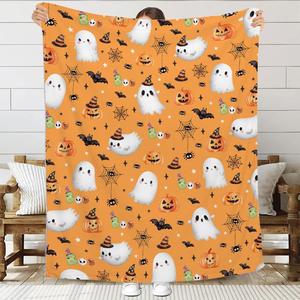 Orange Halloween Ghosts <b>Pumpkins</b> Flannel <b>Blanket</b> Throw <b>Blanket</b> Nap <b>Blanket</b> Halloween Decor Fall Decor Breathable Skin Friendly - Product Image 2