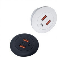 Prise de charge USB intégrée au bureau, 2A1C, charge rapide, trou de câble rond, installation facile