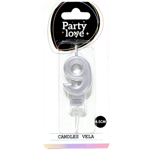 Bougie d'anniversaire argentée numéro 9 Party Love 4,5 cm Vela - Product Image 1