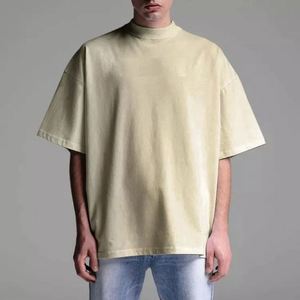 Camiseta con serigrafía personalizada, camiseta de manga corta con cuello falso, camiseta en blanco con hombros caídos de gran tamaño, 100% algodón, camisetas lisas en blanco Boxy - Product Image 4