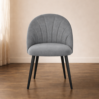 Chaise de salle à manger moderne en tissu à points coquille, pieds en métal noir thermolaqué – Chaise d'appoint rembourrée sans accoudoirs, écologique et durable