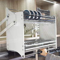 Cesto Elevatório para Cozinha em Armário, Suporte para Louças Retrátil, Cesto de Armazenamento em Aço Inoxidável de 2 Níveis