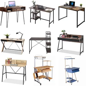Furnitur bingkai logam berbentuk L meja belajar meja kantor tulisan kayu meja komputer sudut rumah dengan rak