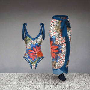Traje de Baño de Dos Piezas con Estampado Floral, Tirantes Ajustables, Vestido Largo de Una Pieza con Falda, Secado Rápido, Ropa de Playa para Mujer - Product Image 3